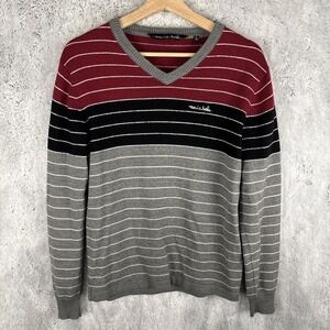 Travis Mathew Sweater Mens Large Multicolor Striped Merino Wool Blend Pullover